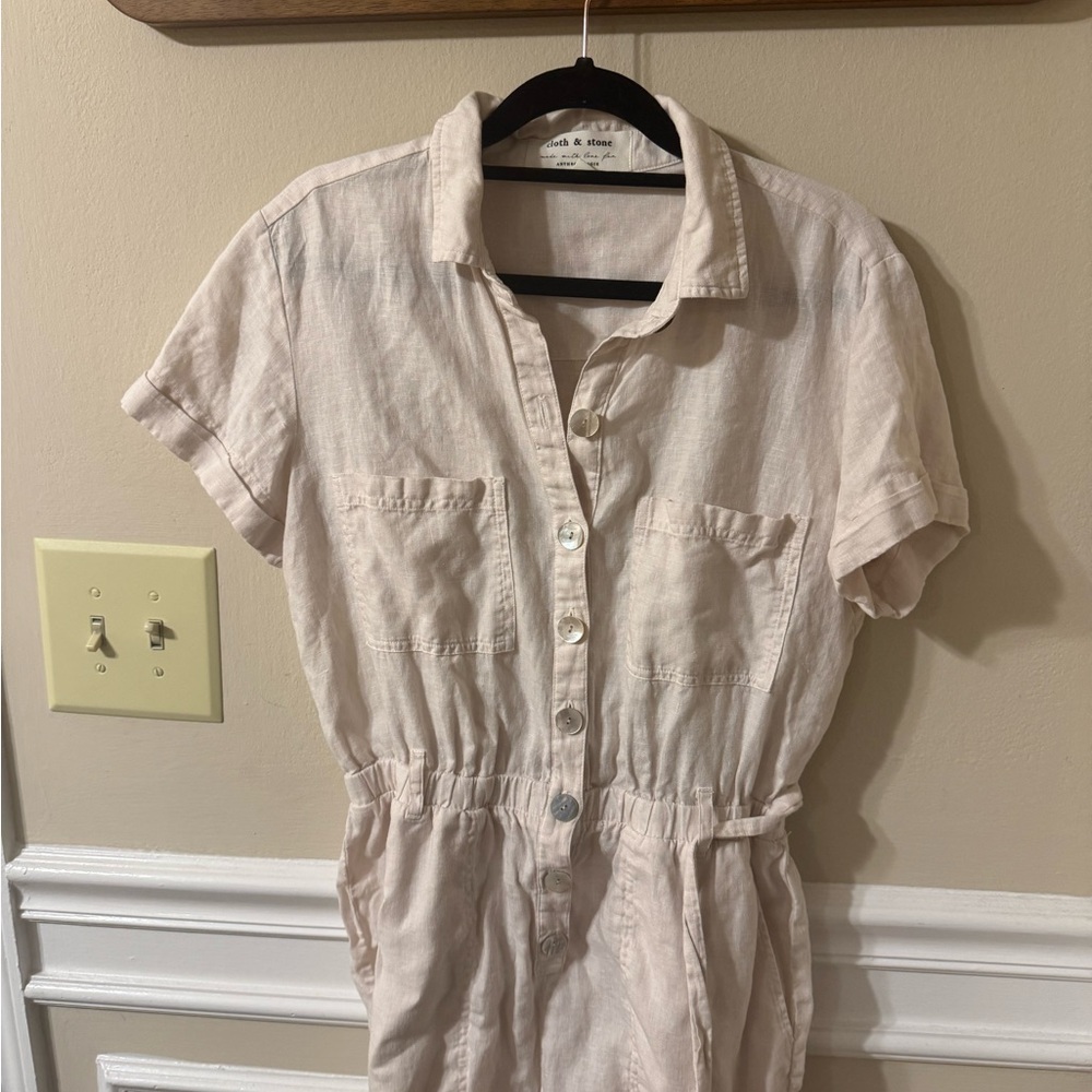 Cream Button-Up linen Romper